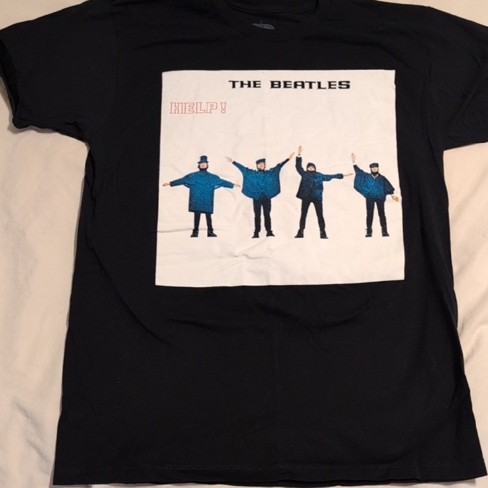 The Beatles Black Tee with Blue Help! Design